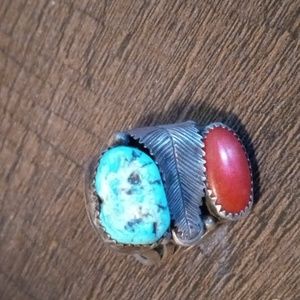 Vintage sterling silver Navajo turquoise double Stone ring
